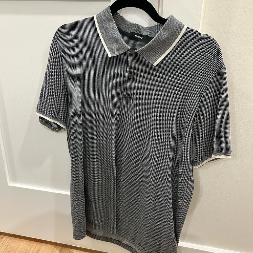 Theory Charcoal Polo Shirt with White Accents